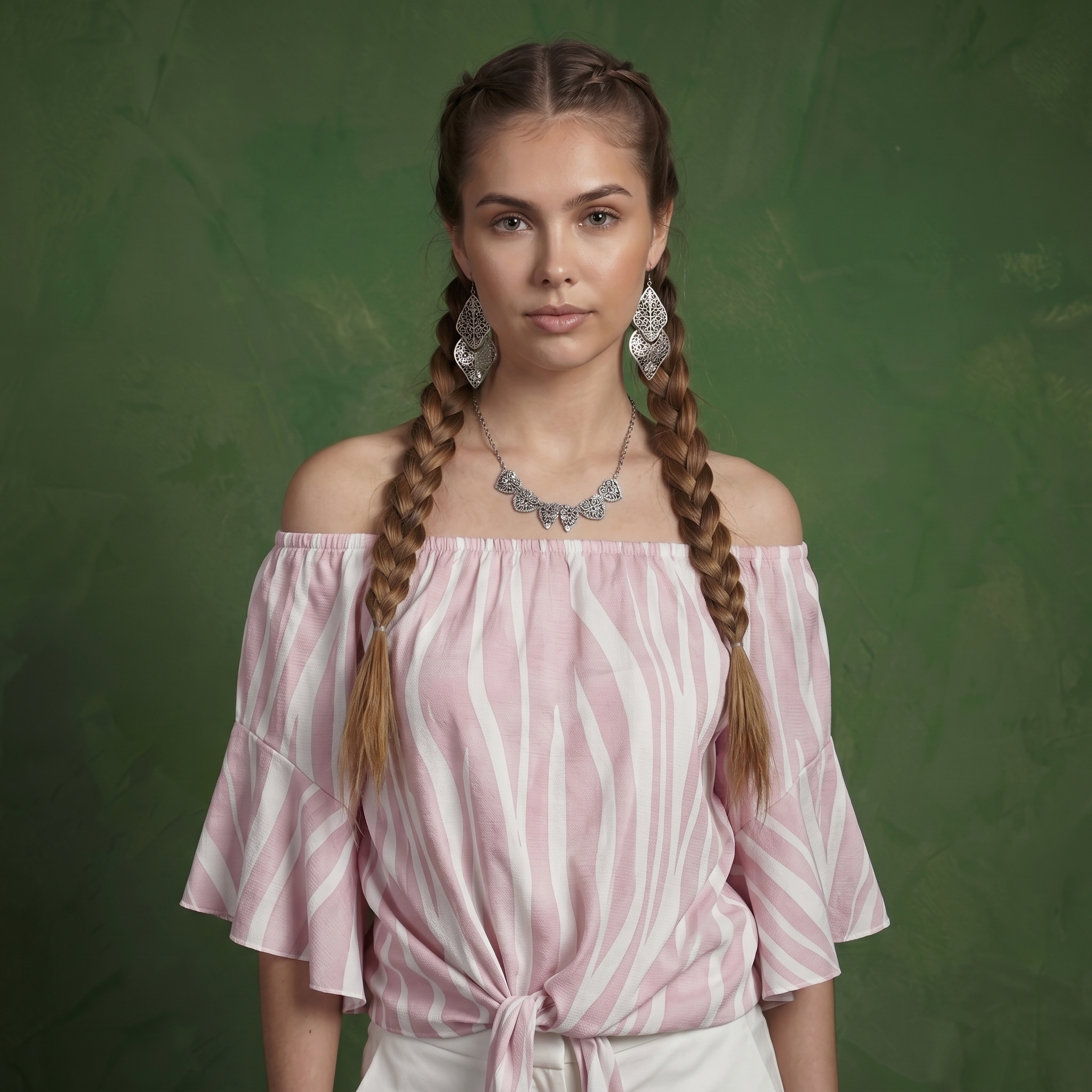 Trumpet Sleeve Tie-Front Blouse