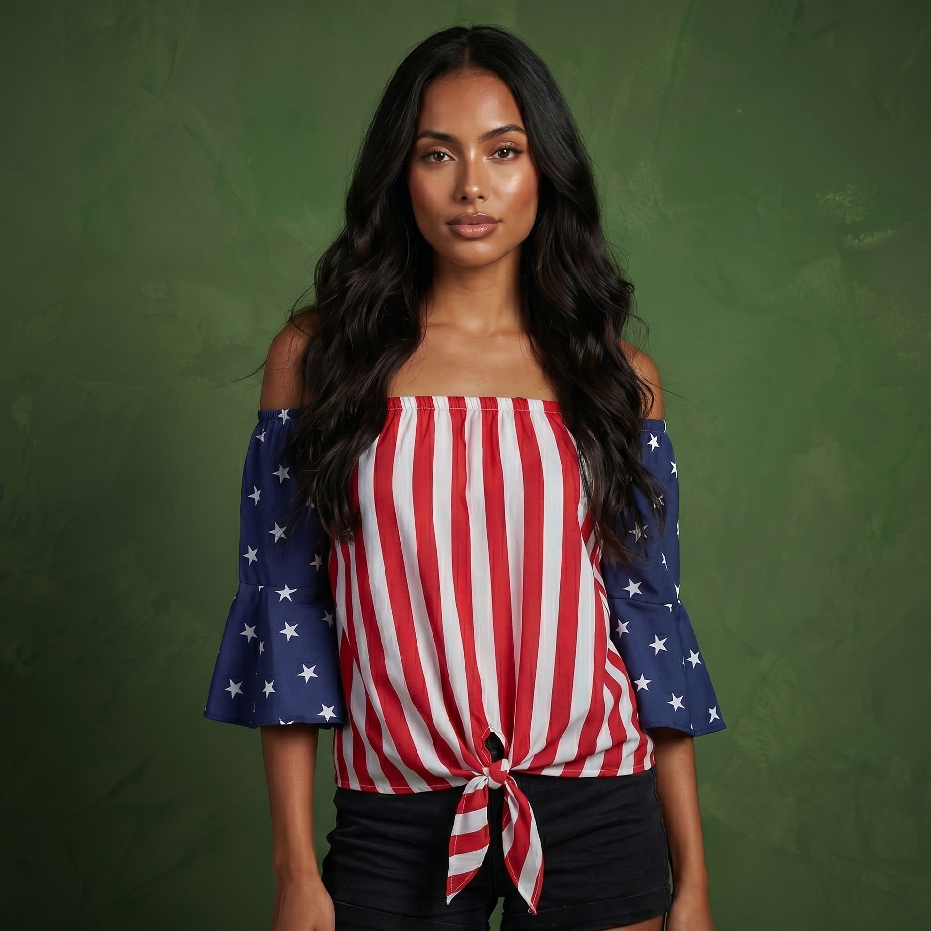 Trumpet Sleeve Tie Front Blouse