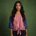 Trumpet Sleeve Tie-Front Blouse