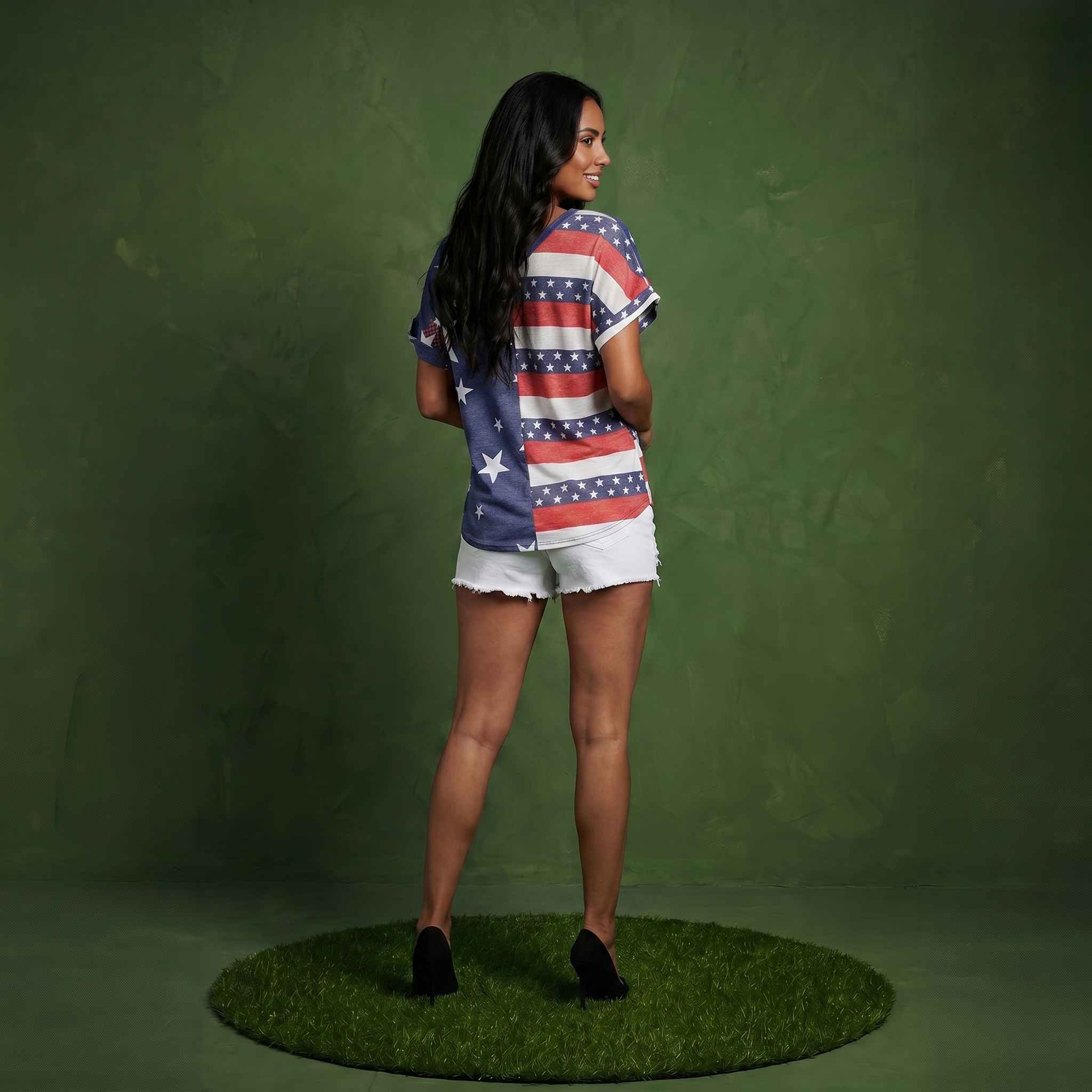 V Neck Flag Print Tie Front Top Shirt