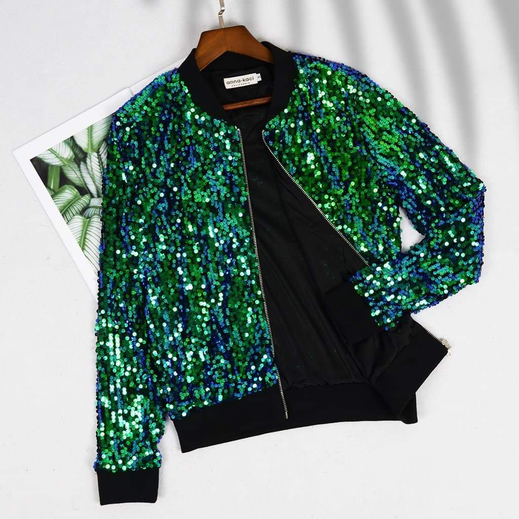 Chaqueta bomber con cremallera y base de terciopelo con lentejuelas