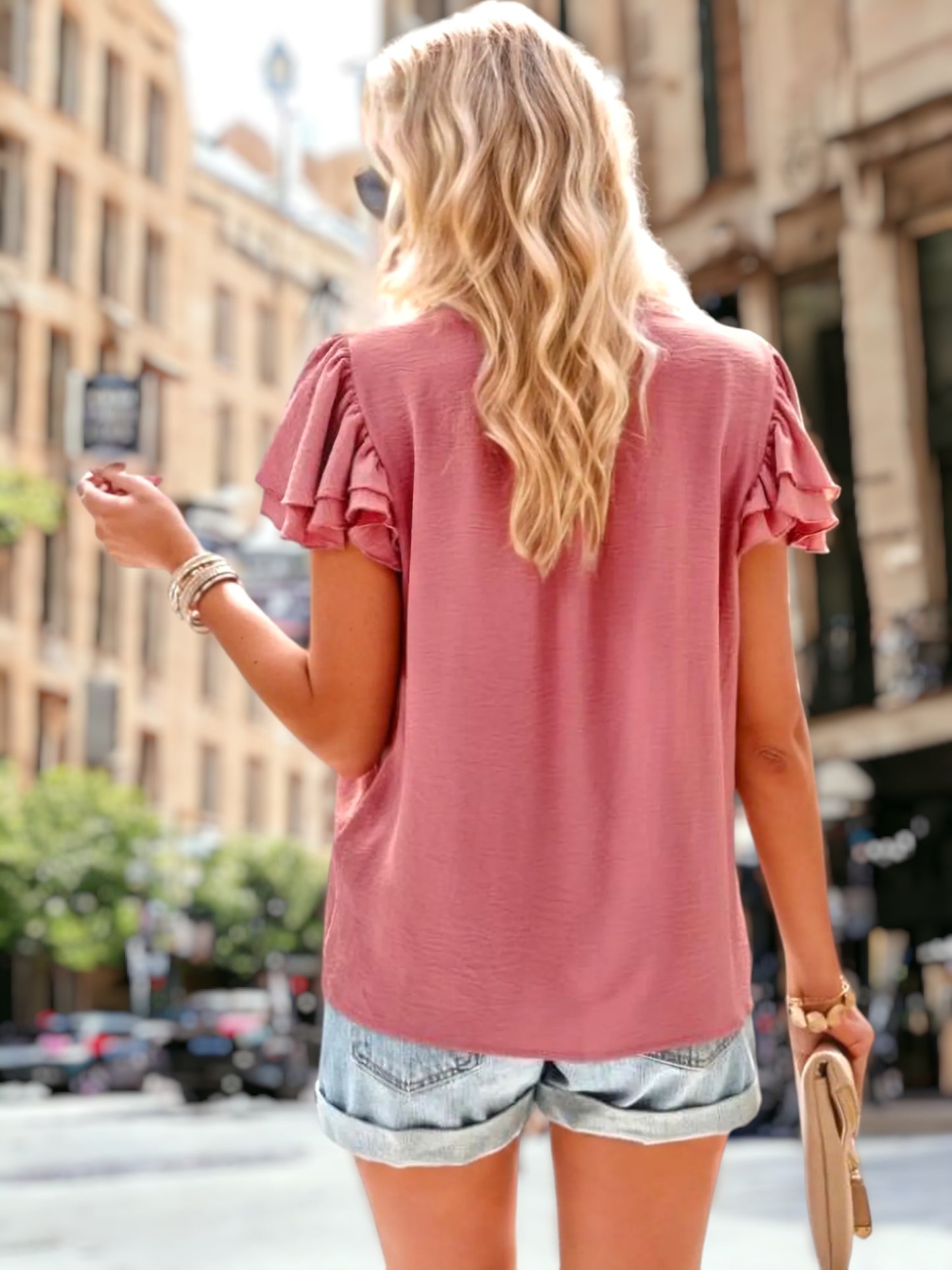 Pleated Detail Flutter Sleeve Blouse