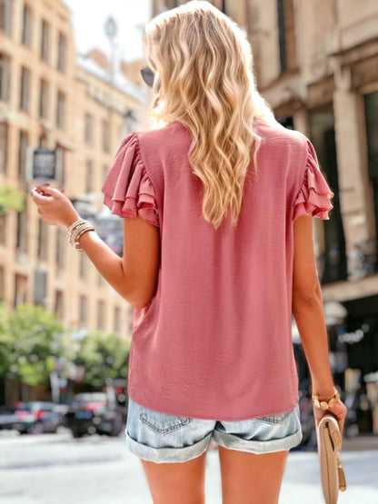 Pleated Detail Flutter Sleeve Blouse