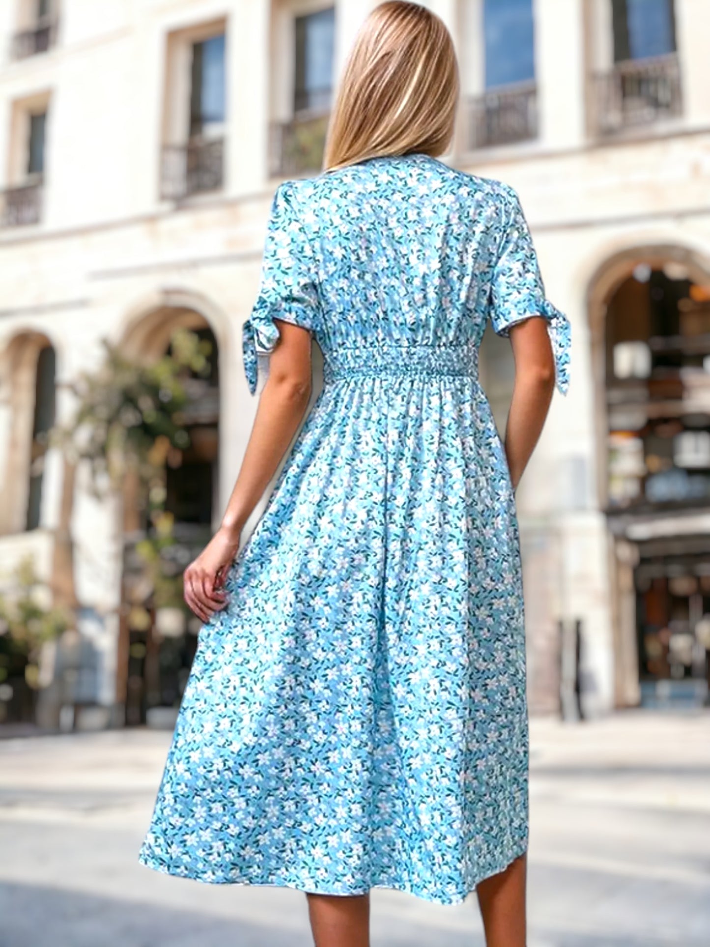 Tie Sleeve Floral Print Dress