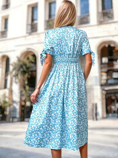 Tie Sleeve Floral Print Dress