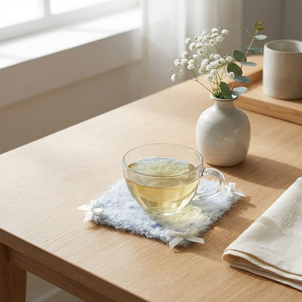 Anna-Kaci Plush Knit Coaster with Bow Corners Soft Table Protector