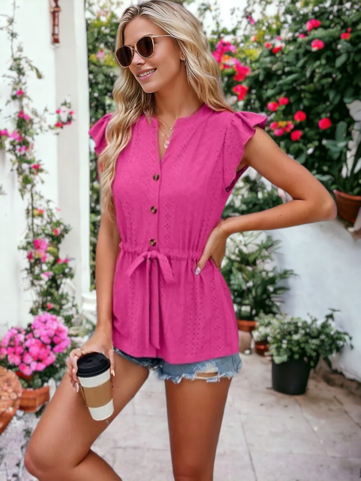 Button Lace Loose T-shirt
