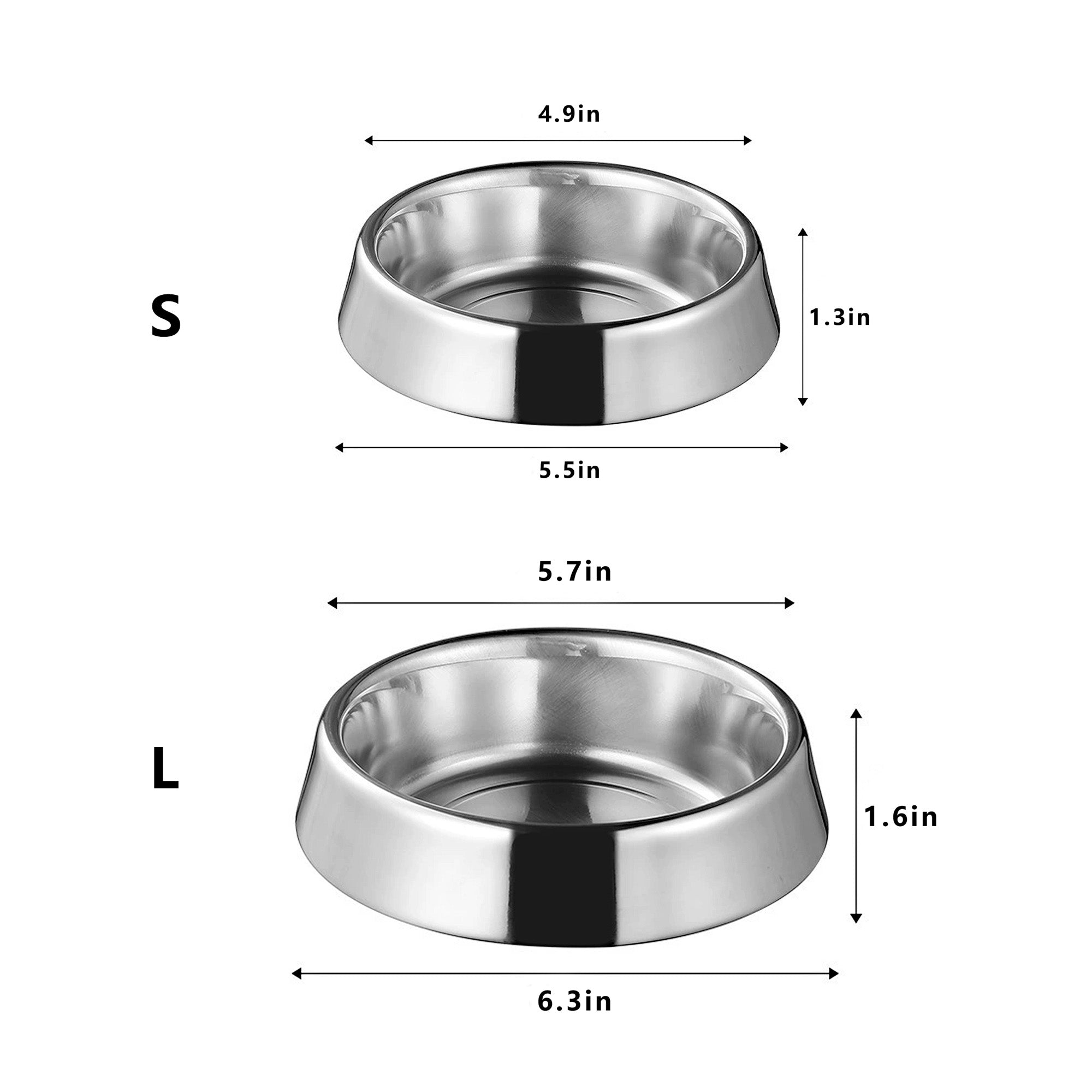 Anna-Kaci Stainless Steel Non-Slip Pet Bowls Set of 2 Food and Water Bowls for Cats and Small Dogs
