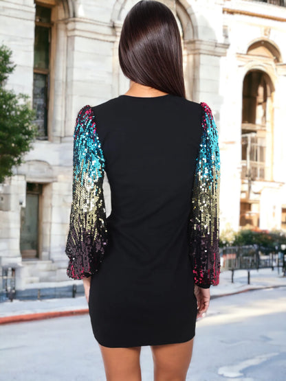 Vestido estilo jersey de cuello redondo y manga larga con lentejuelas de confeti Bishop 