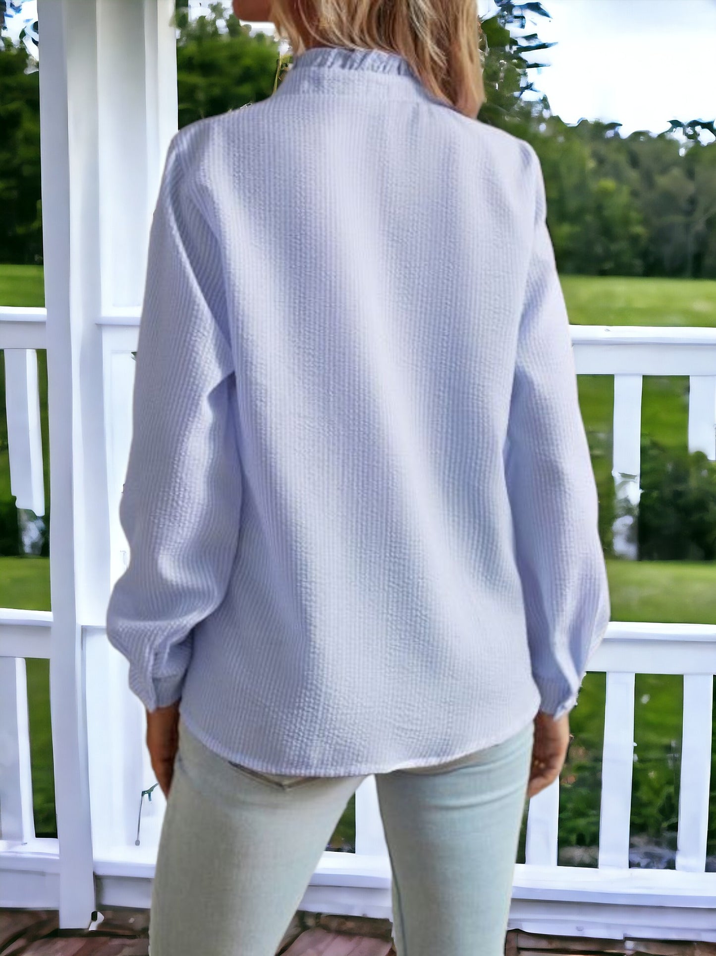 Textured Striped Ruffle Detail Shirt