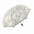 Anna-Kaci Floral Print Compact Umbrella with Scalloped Trim Canopy Automatic Open and Wind Resistant Frame