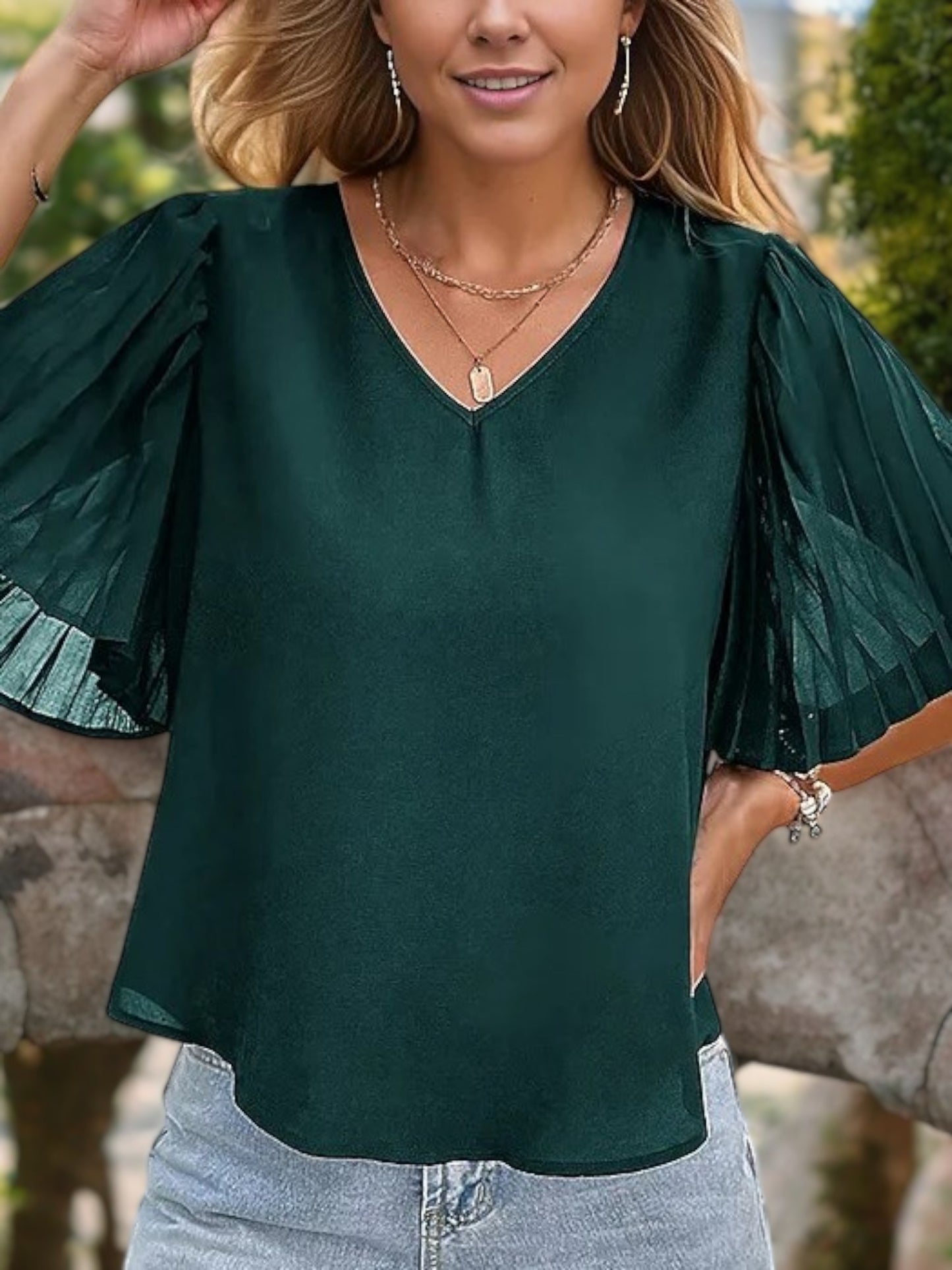 Anna-Kaci Women's Short Sleeve Crew Neck Textured Wave Pattern Casual Tee