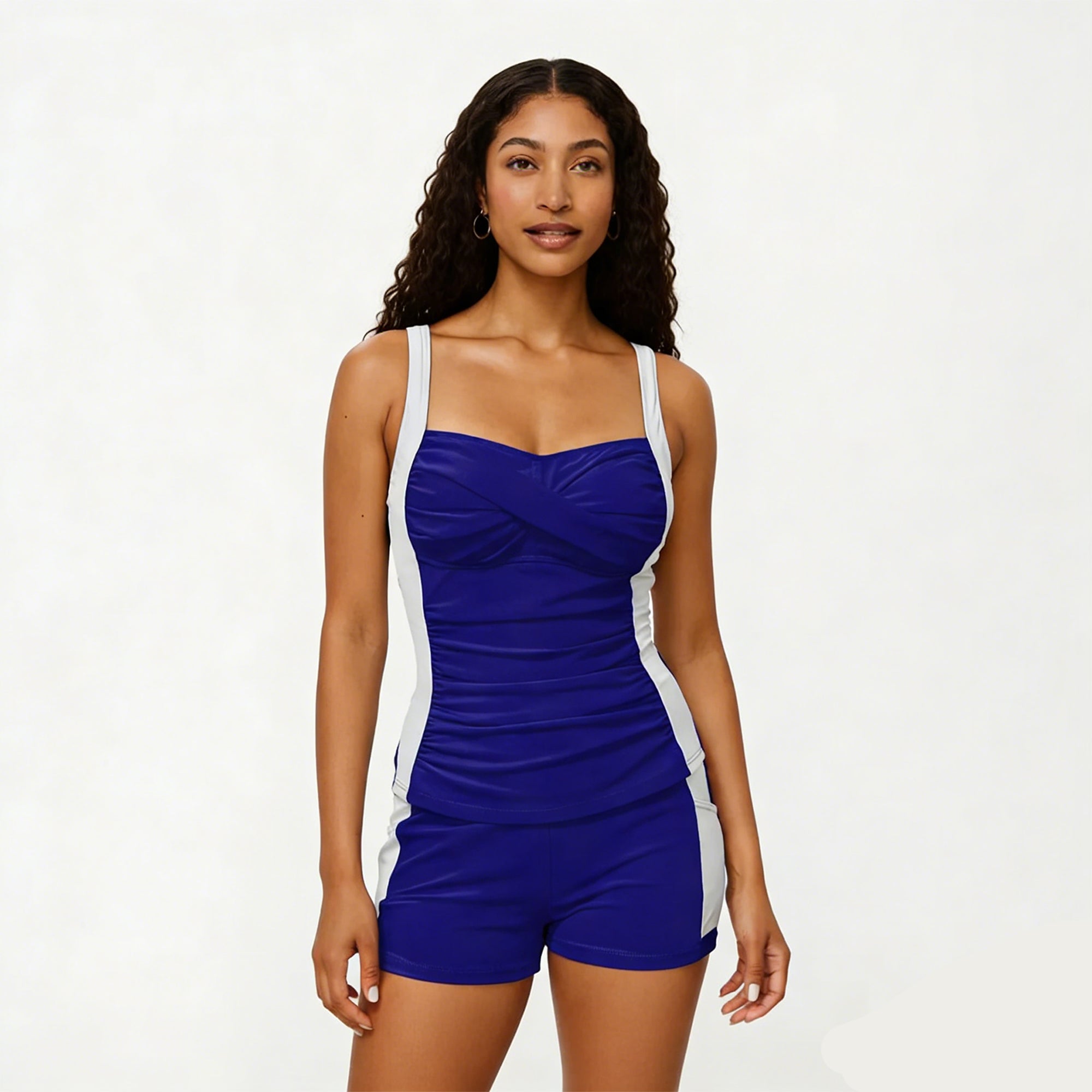 Anna-Kaci Women's 2-Piece Set Color Block Tankini Top with Boyshort Bottom Swim Set