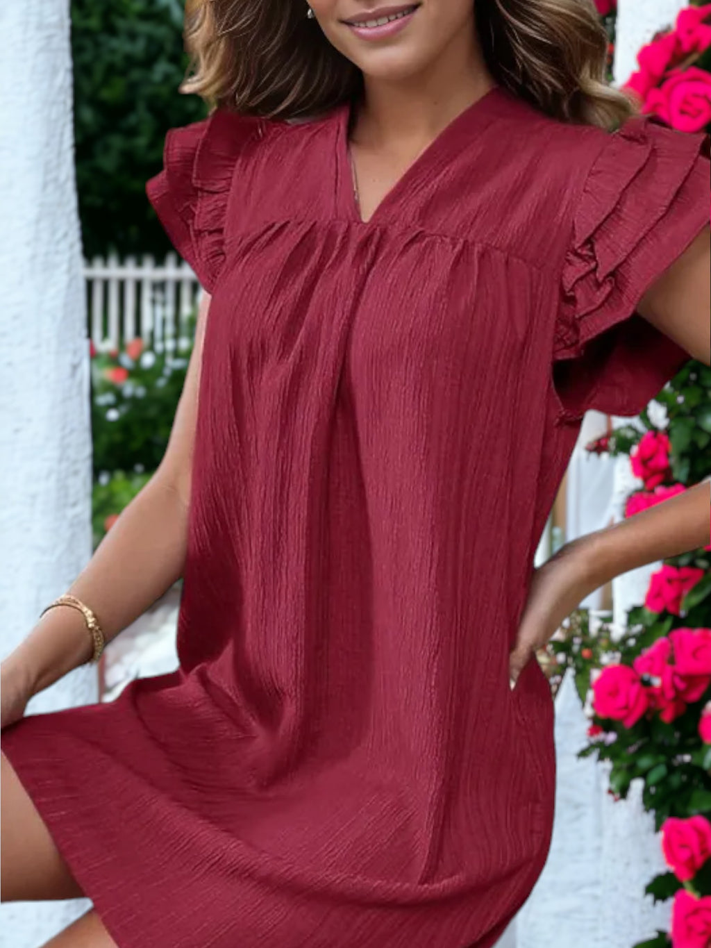 Stand Up Collar Ruffle Sleeve Dress