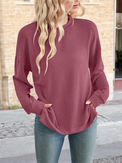 Anna-Kaci Women's Oversized Long Sleeve Knit Top with Ribbed Texture