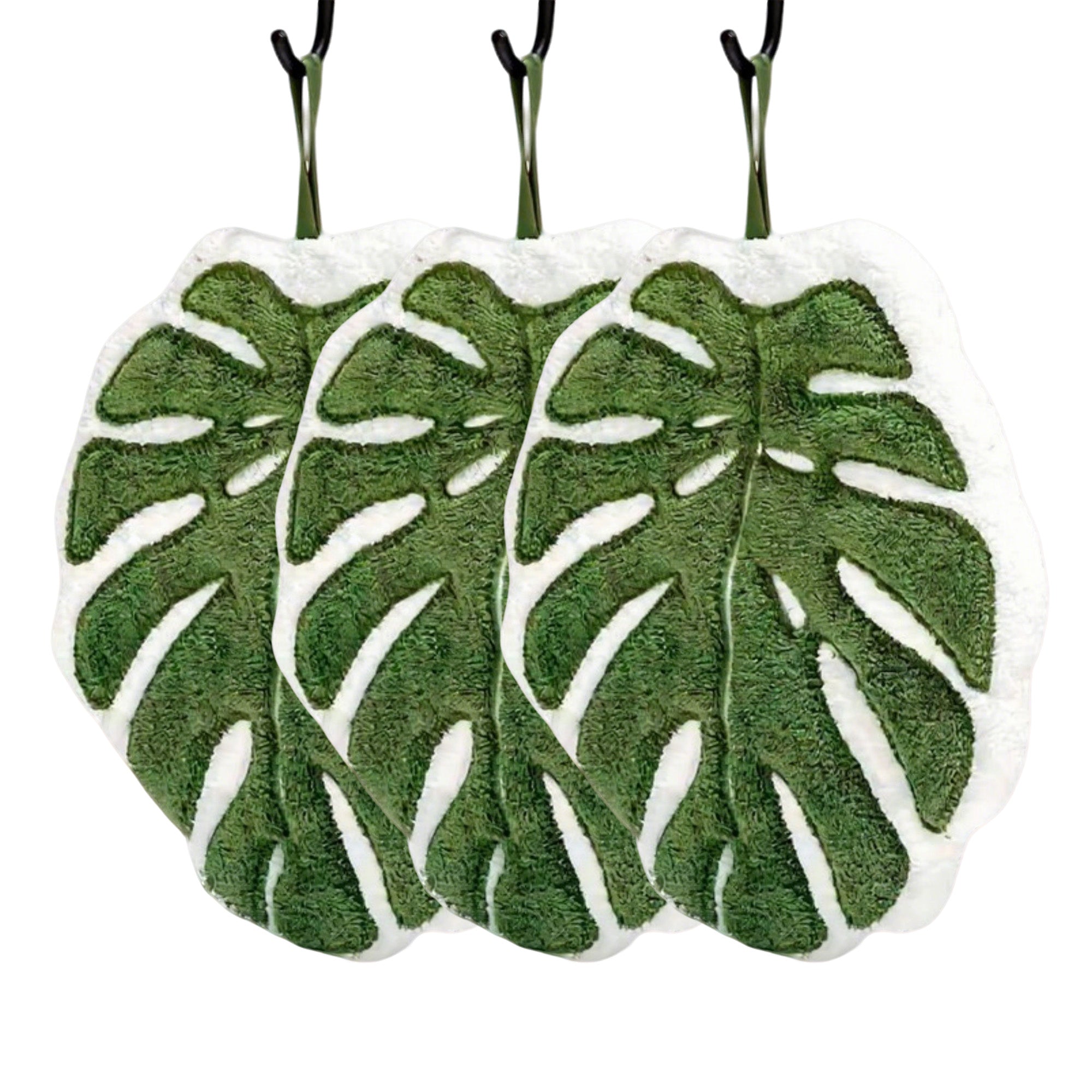 Anna-Kaci Soft Absorbent Hanging Hand Towels Leaf Shaped Reusable Cleaning Cloth with Loop 3 Pack