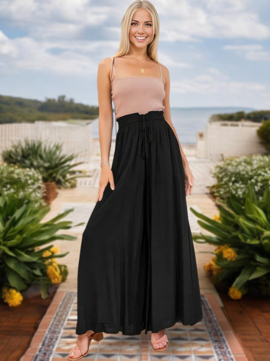 Anna-Kaci Women's High Waist Wide Leg Pants with Drawstring Waist