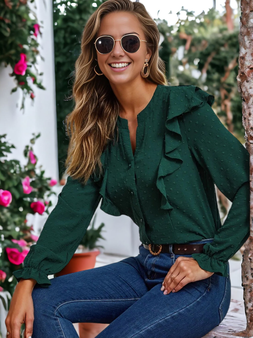 Clip Dot Ruffle Blouse