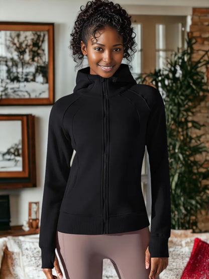 Chaqueta deportiva cálida con capucha para yoga y fitness