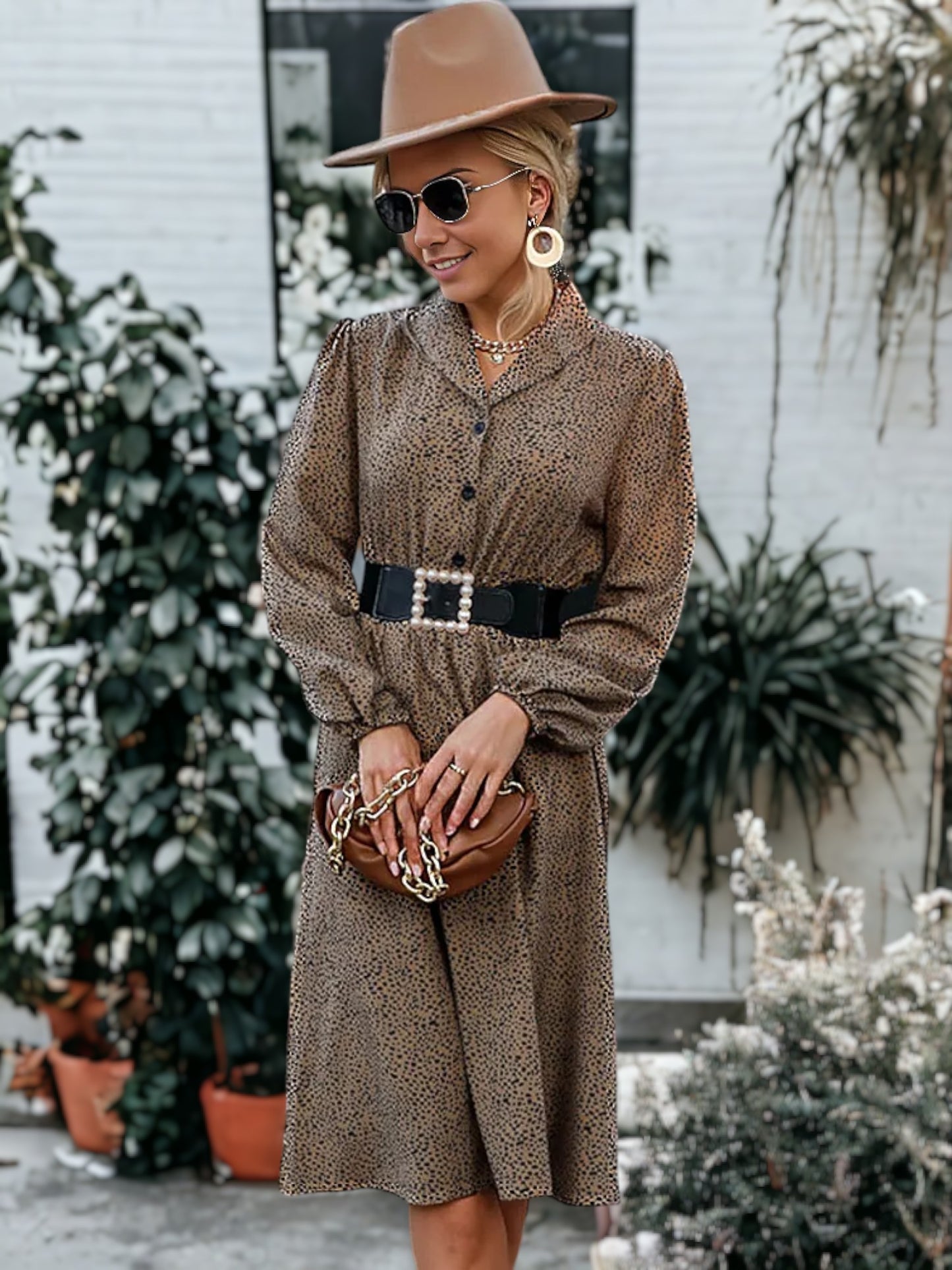 Cheetah Print Collared Shirt Dress