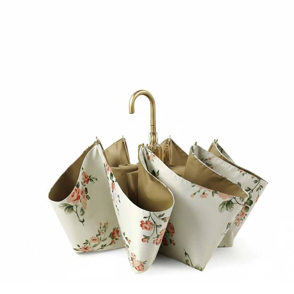 Anna-Kaci Floral Print Compact Umbrella with Curved Gold Handle