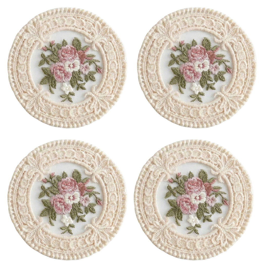 Anna-Kaci 4-PC Round Lace Embroidered Coaster Floral Decorative Table Protector