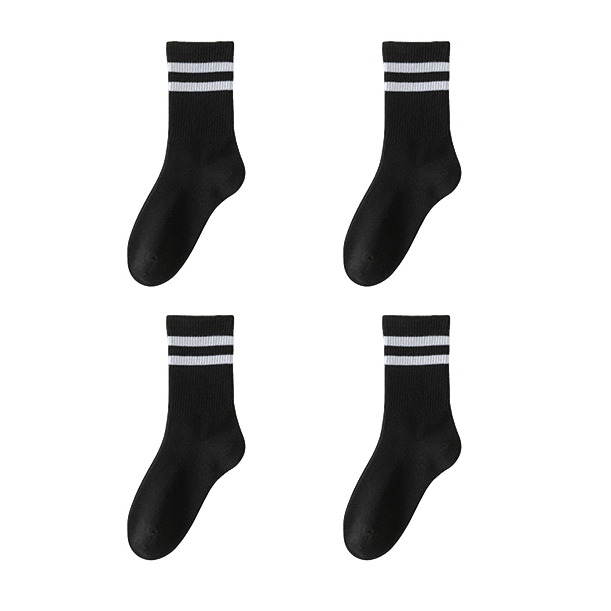 Anna-Kaci Women's 4-Pack Sporty Crew Socks with Double White Stripes Moisture-Wicking Ribbed Design