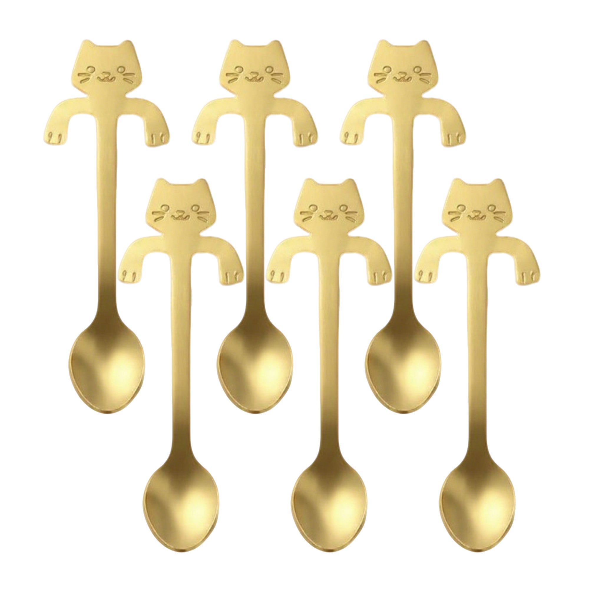 Anna-Kaci Cat Shaped Spoon Set Polished Metal Decorative Handle Cute Table Spoon 6 Piece Set