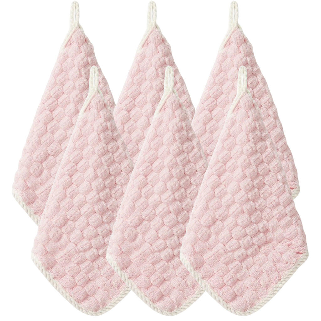 Anna-Kaci Soft Absorbent Hanging Hand Towels Textured Teardrop Shape Reusable Cleaning Cloth with Loop 6 Pack
