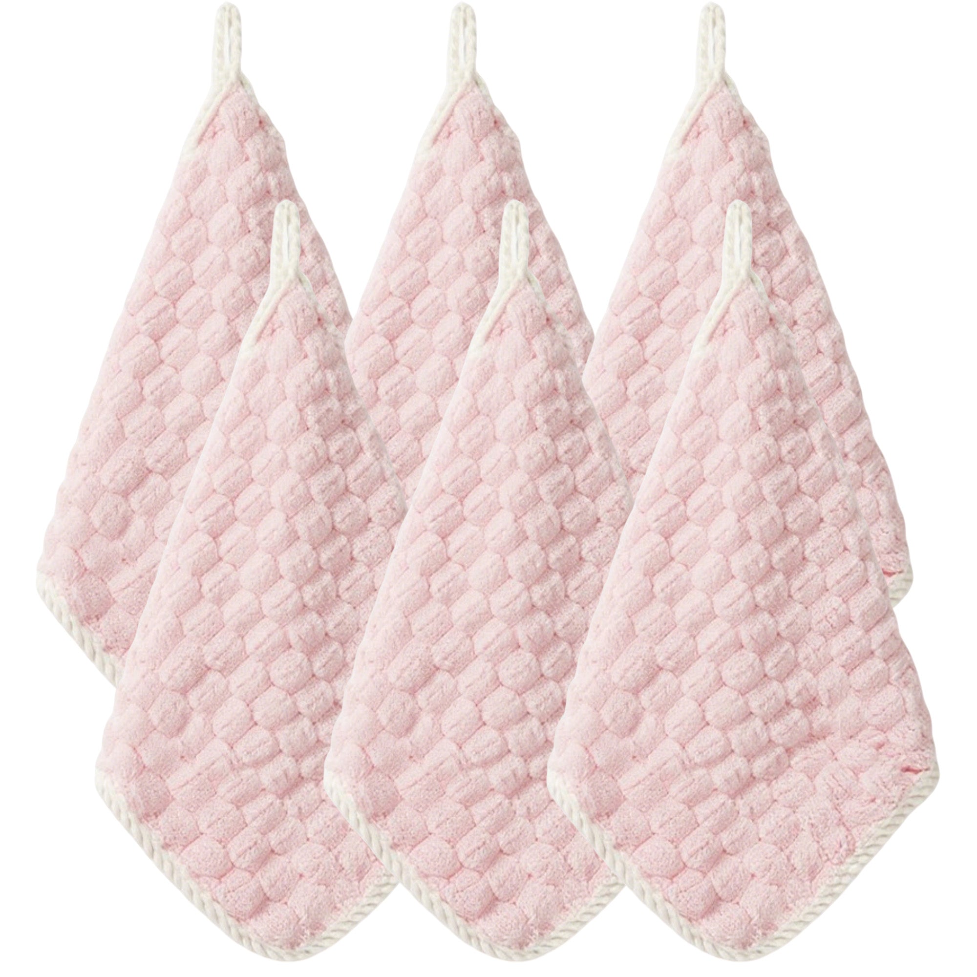 Anna-Kaci Soft Absorbent Hanging Hand Towels Textured Teardrop Shape Reusable Cleaning Cloth with Loop 6 Pack