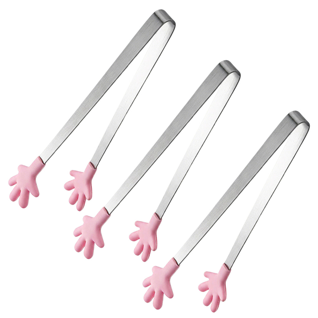Anna-Kaci Stainless Steel Kitchen Tongs with Hand Shape Silicone Tips Serving Utensil Set 3 Piece