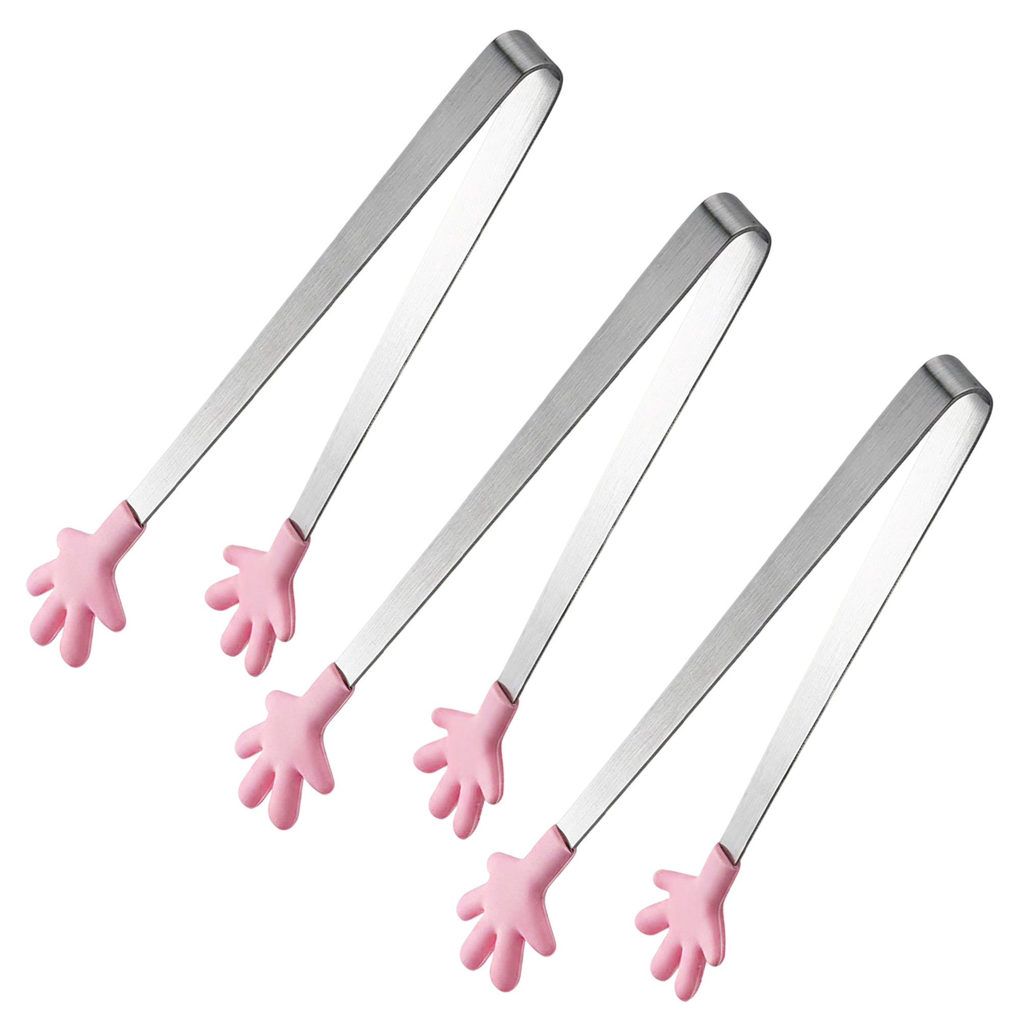 Anna-Kaci Stainless Steel Kitchen Tongs with Hand Shape Silicone Tips Serving Utensil Set 3 Piece