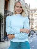 Sequin Puffed Long Sleeve Mock Neck Pullover