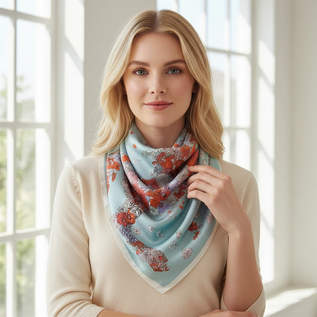 Anna-Kaci Women's Square Floral Horse Silk Feel Satin Scarf Lightweight Wrap 27.5 Inch