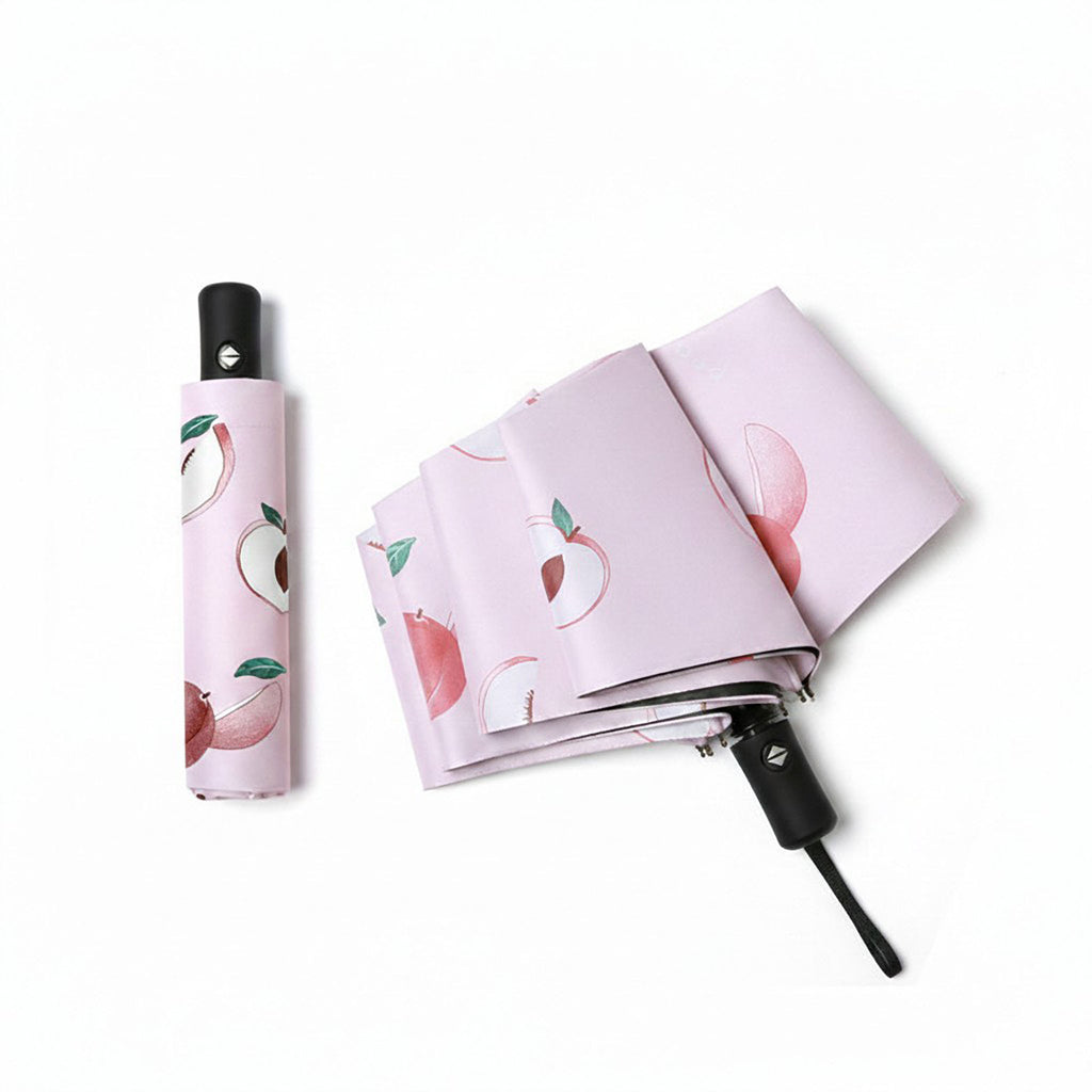 Anna-Kaci Peach Print Compact Folding Umbrella with Automatic Open and Wind Resistant Frame