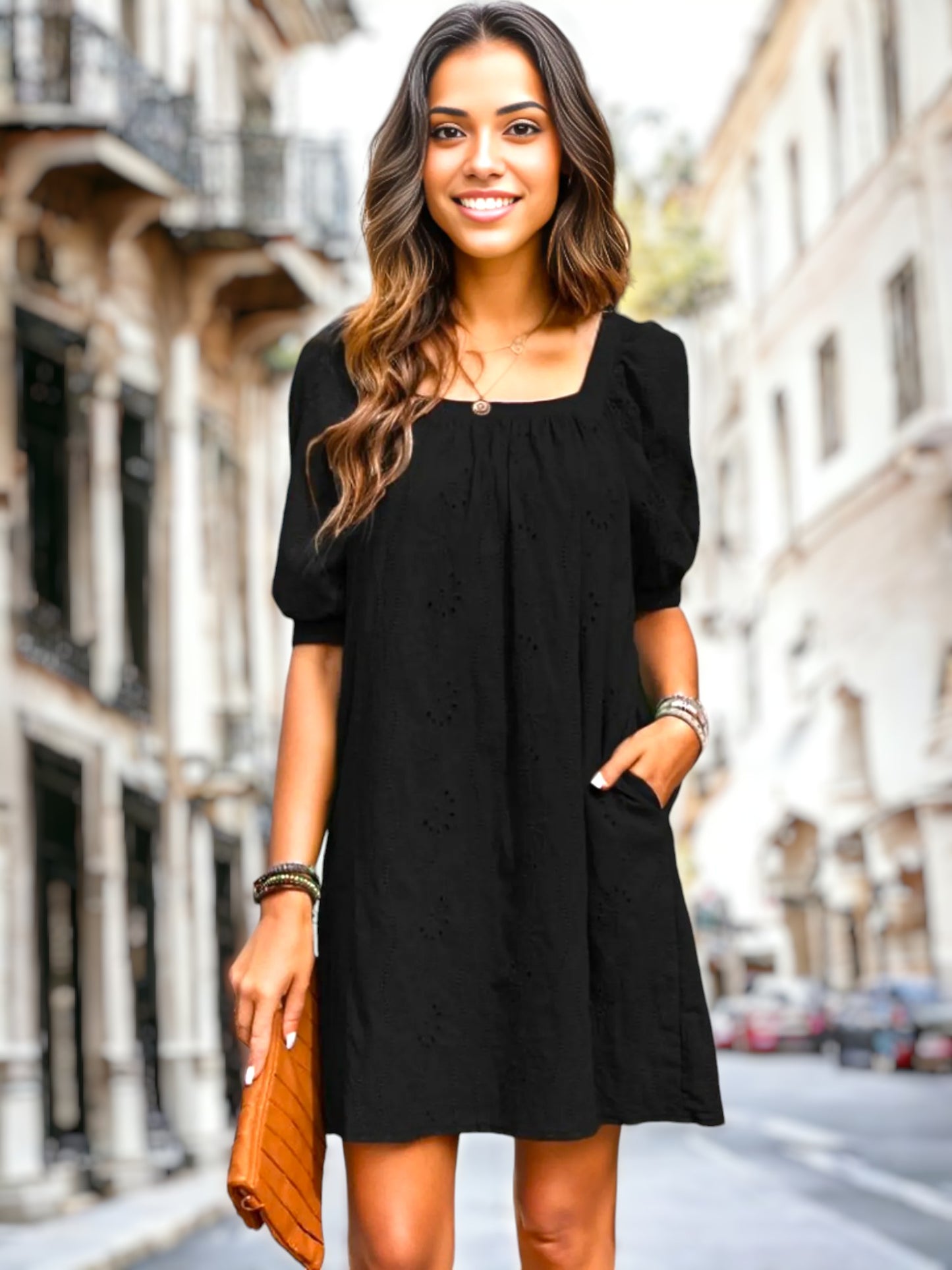 Square Neck Eyelet Dress