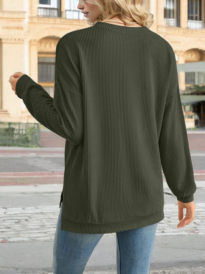 Anna-Kaci Women's Oversized Long Sleeve Knit Top with Ribbed Texture