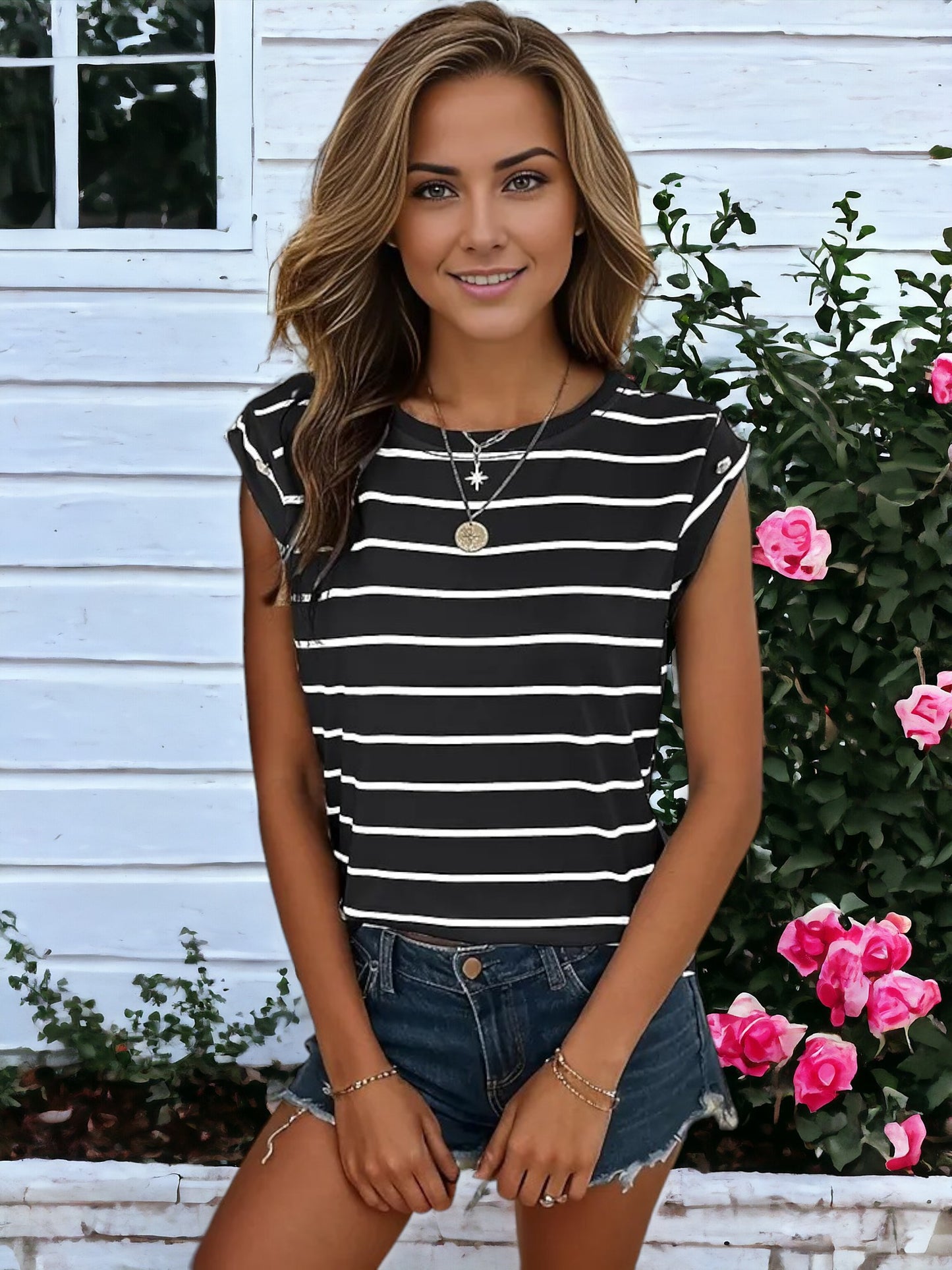 Short Sleeved Striped Pattern T-Shirt