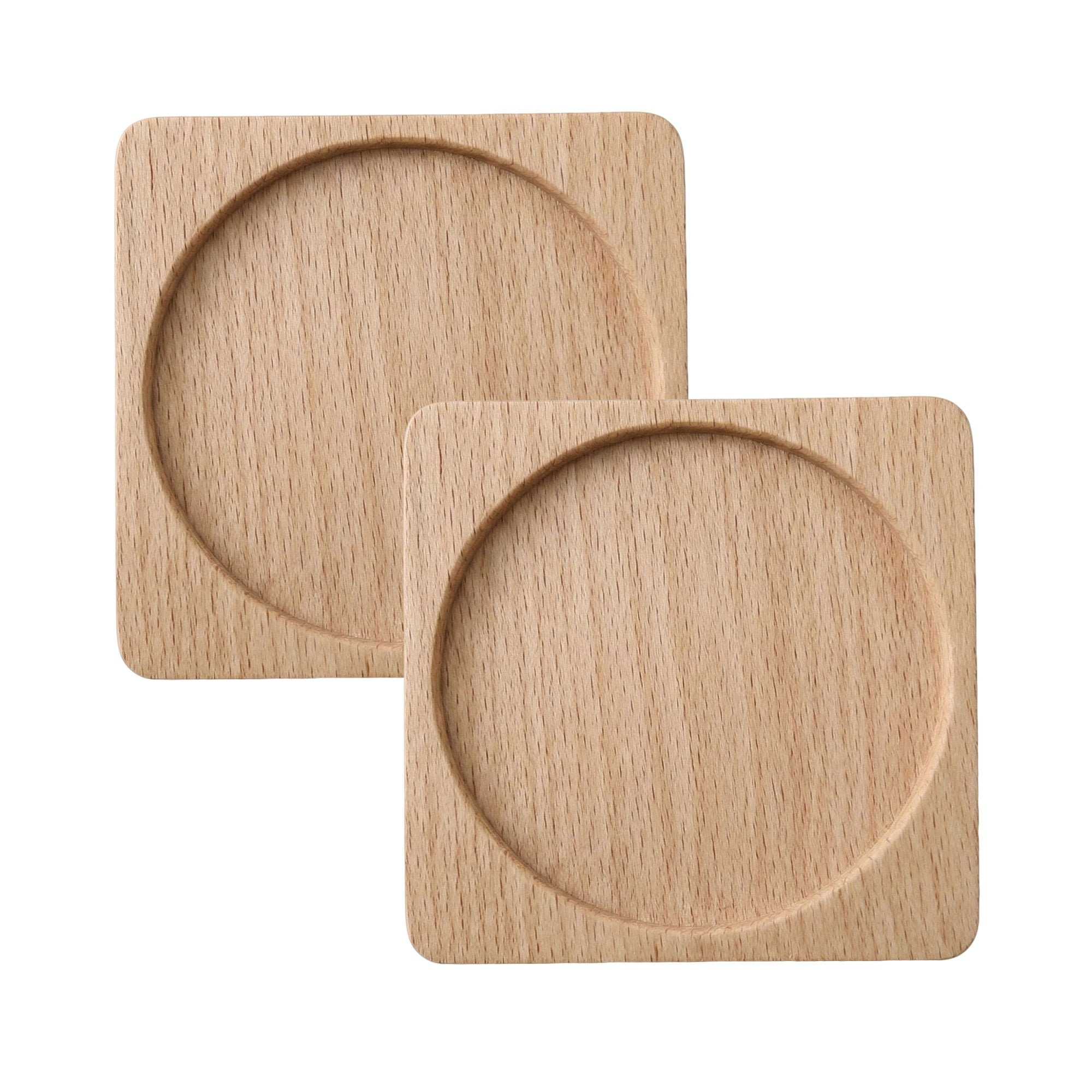 Anna-Kaci 2-PC Square Wood Coaster with Recessed Round Groove Table Protector