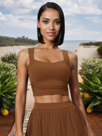 Women's Square Neck Crop Top with Stretch Fit and Ruched Sides