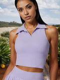 Top corto tipo polo sin mangas para mujer con escote con cuello y corte elástico