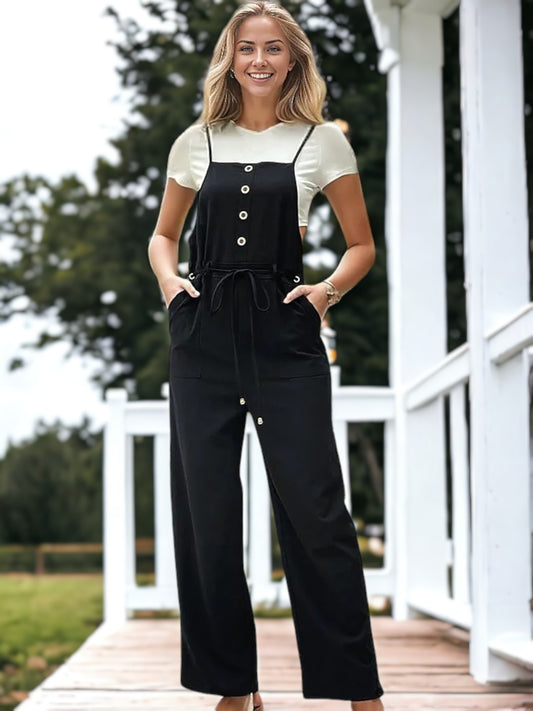 Buttoned Front Belted Jumpsuit