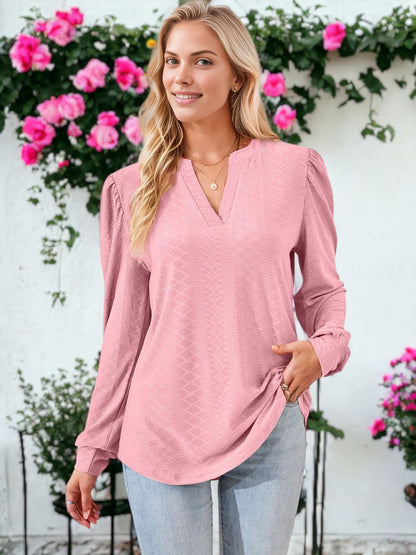 Split V Neck Textured Blouse