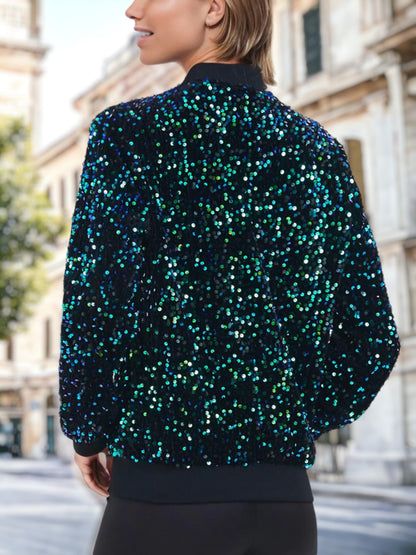Chaqueta bomber con cremallera y base de terciopelo con lentejuelas
