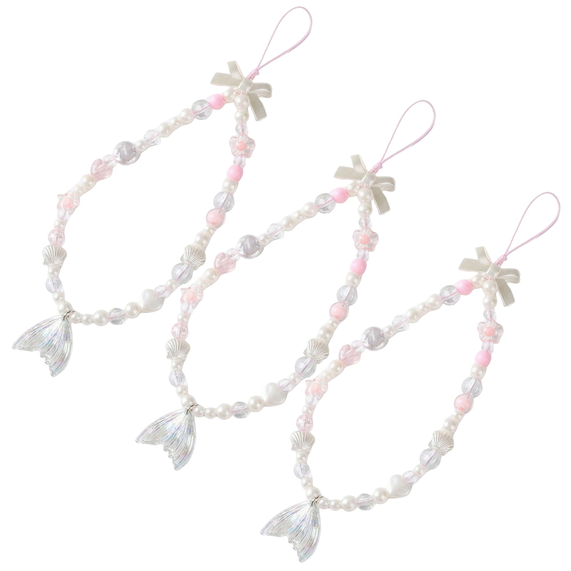 Anna-Kaci 3-PC Iridescent Beaded Phone Charm Strap with Heart Accent