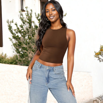 Basic Fitted Sleeveless Cropped Layering Tank Top