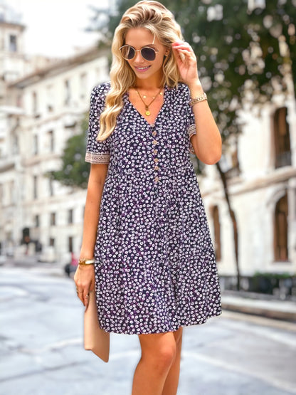 Crochet Trim Ditsy Floral Dress