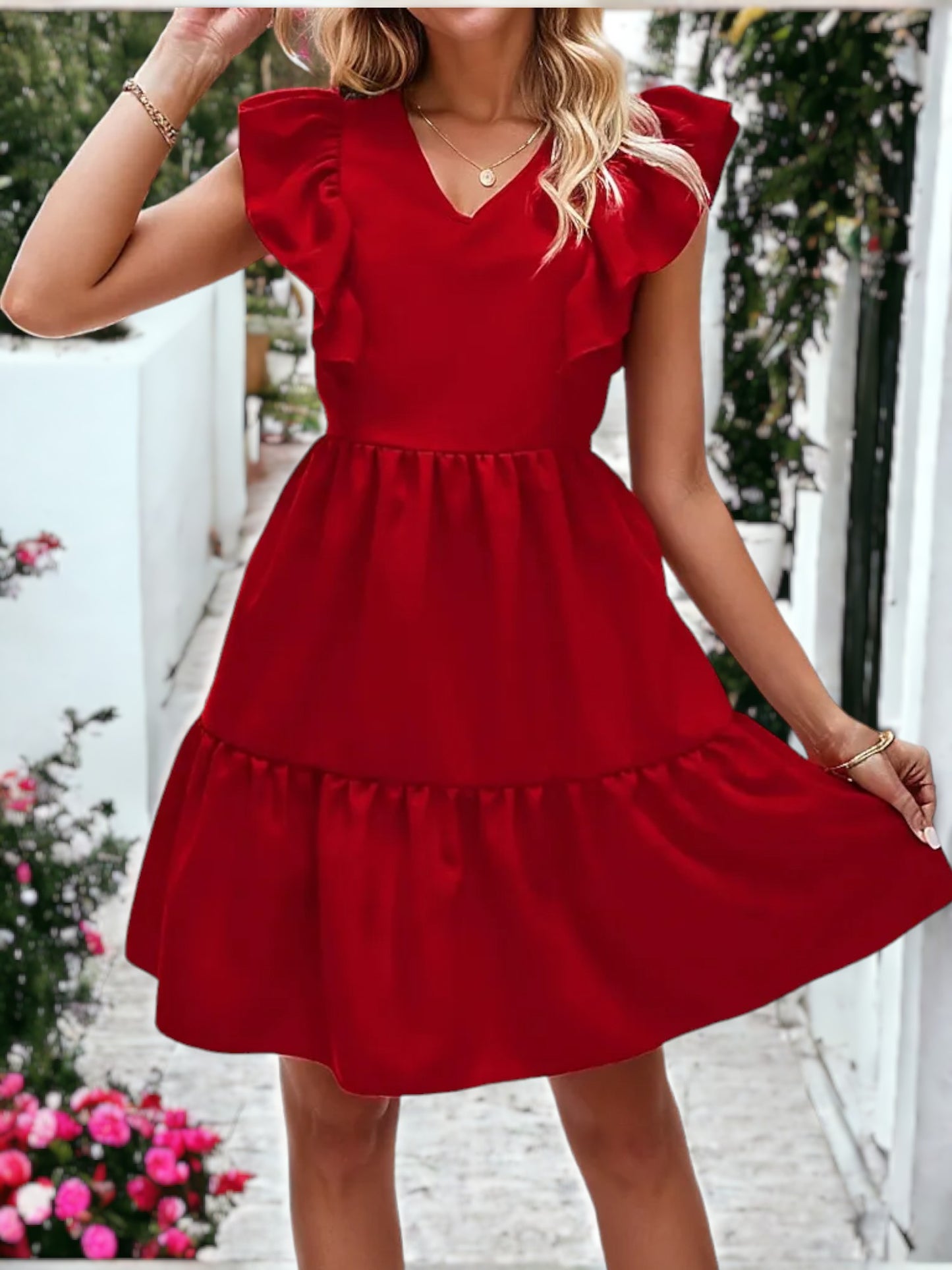 Ruffle Front Tie Back Dress