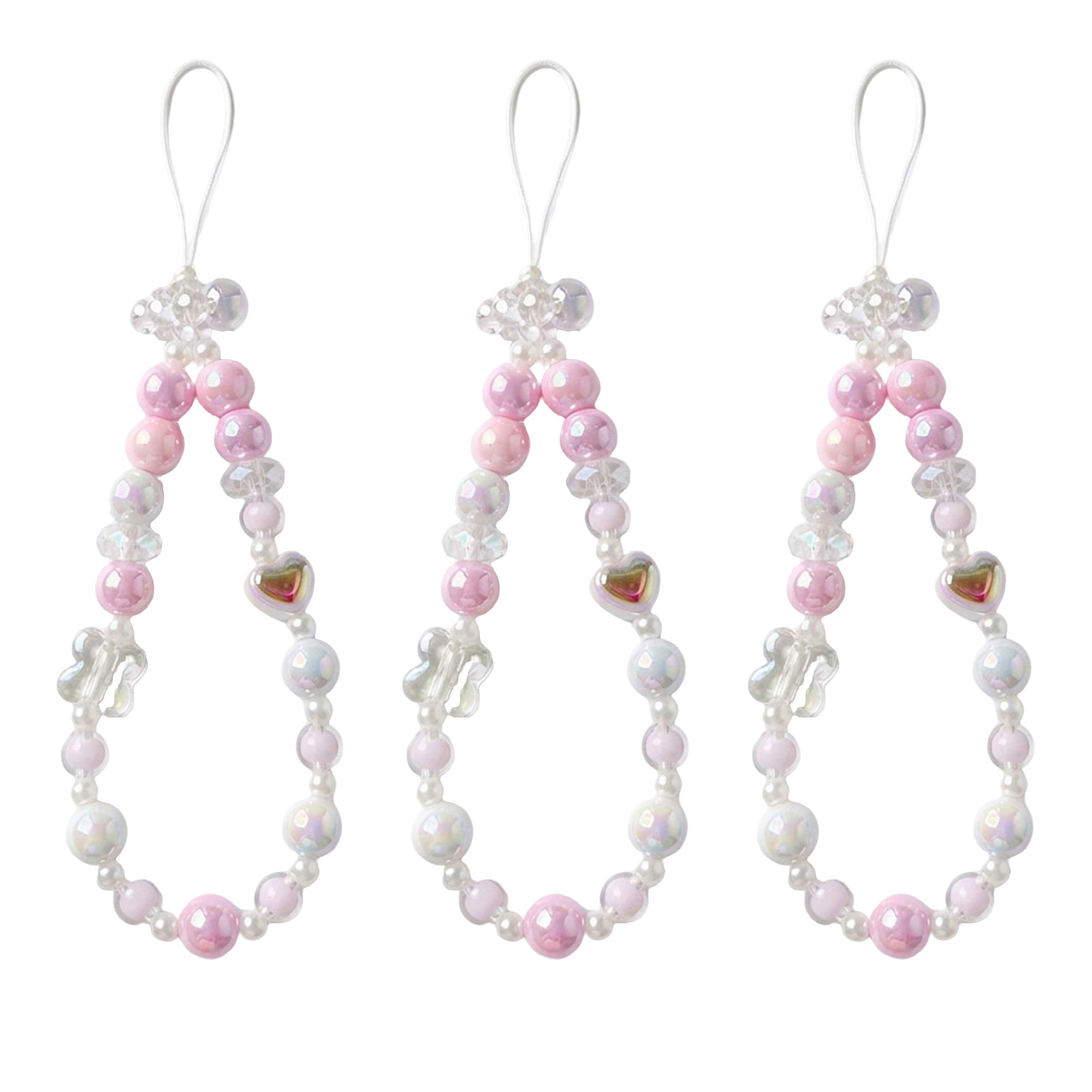 Anna-Kaci 3-PC Iridescent Beaded Phone Charm Strap with Heart Accent