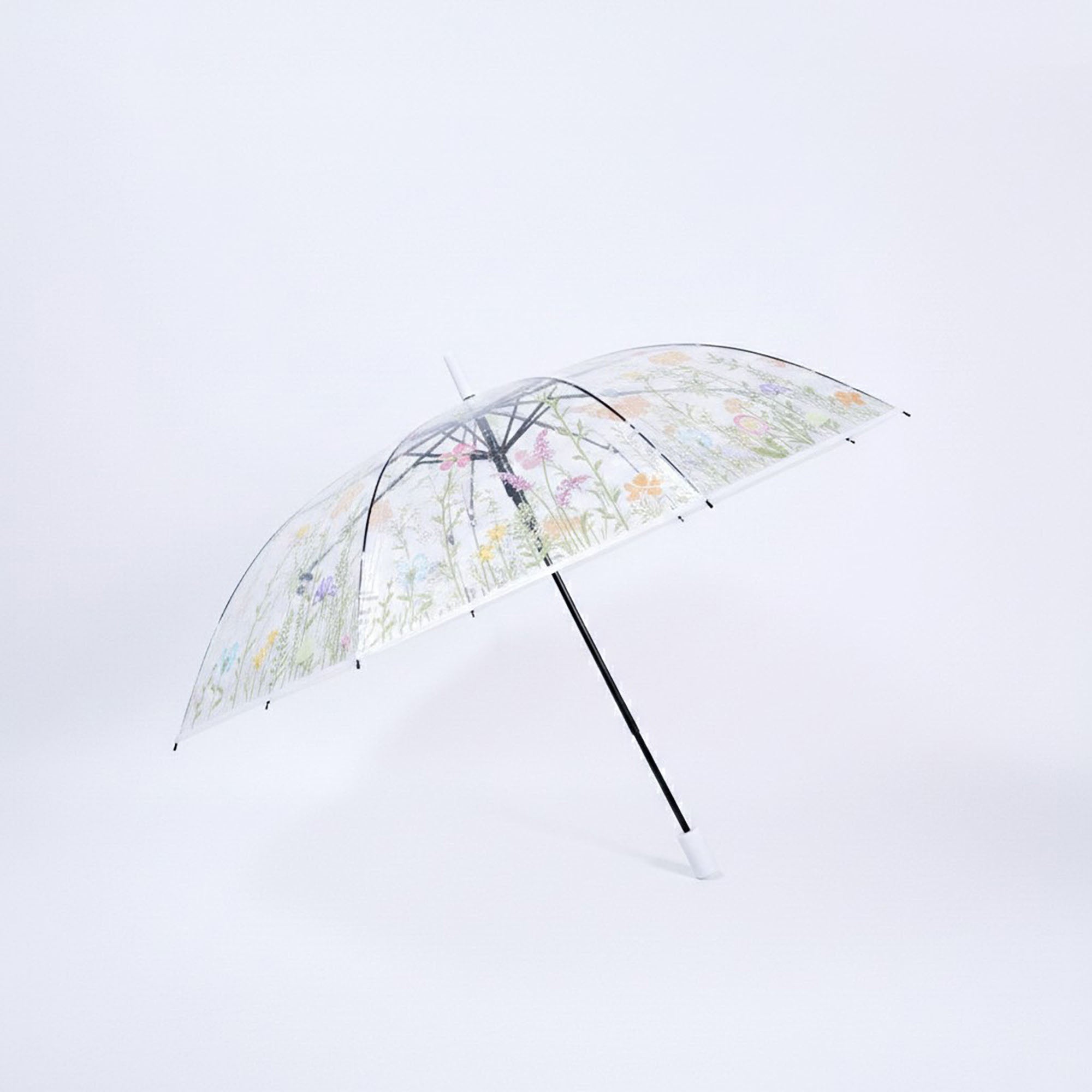 Anna-Kaci Clear Dome Umbrella with Floral Print Canopy Wind Resistant Frame and Curved Handle